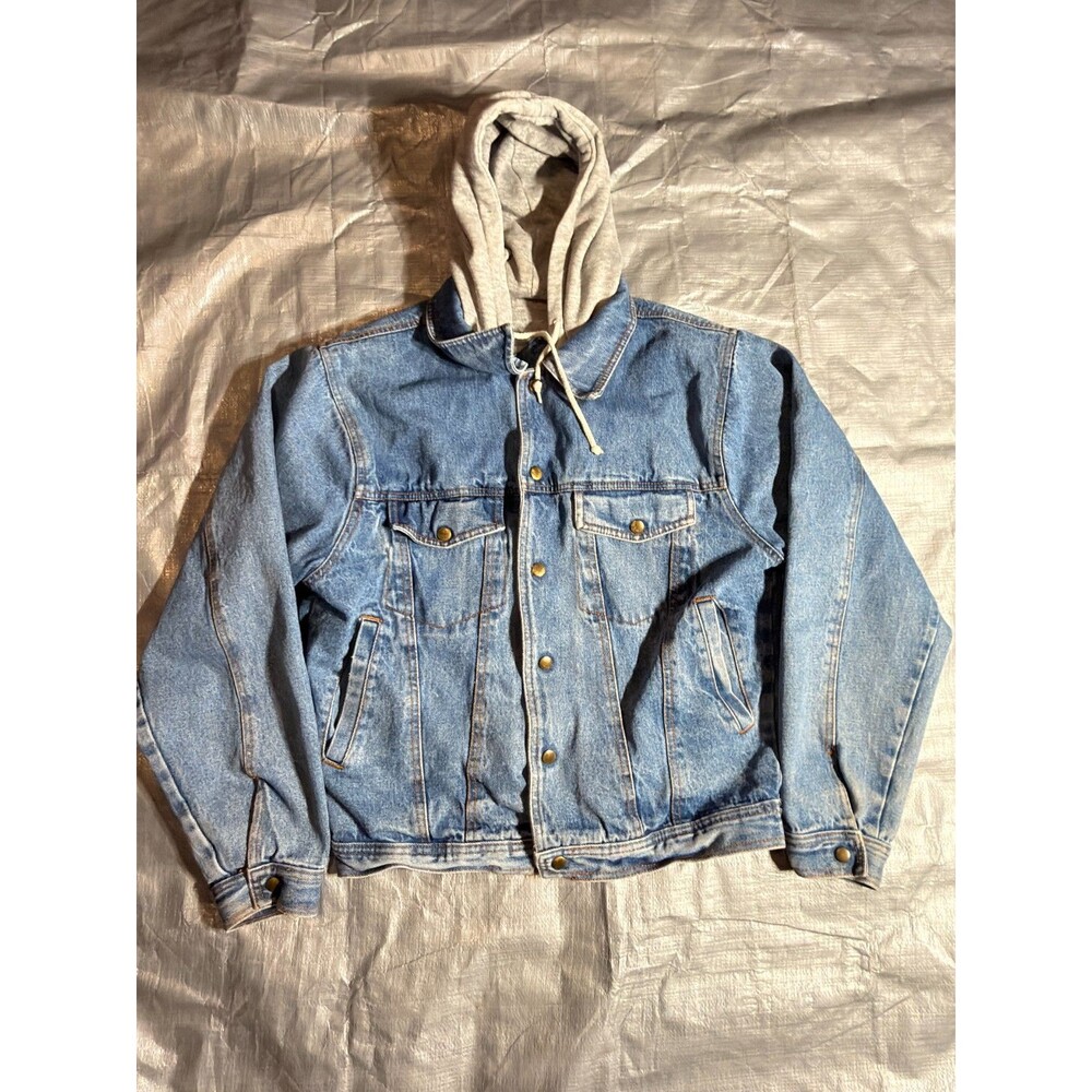 Vintage 90s Eagles Ridge Hooded Denim Trucker Jacket Mens S Jean Coat UAE Made